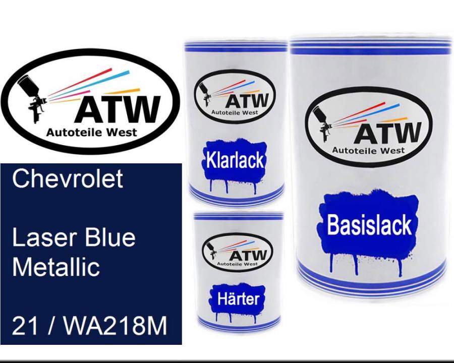 Chevrolet, Laser Blue Metallic, 21 / WA218M: 500ml Lackdose + 500ml Klarlack + 250ml Härter - Set, von ATW Autoteile West.